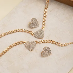 Goldener Strass Herz Schmuck Set schicke Halskette und Ohrringe glamouröses Accessoire.