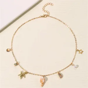 Böhmische Ozean Strand Muschel Seestern Buchstabe Perle Anhänger Gold Kette Damen Halskette