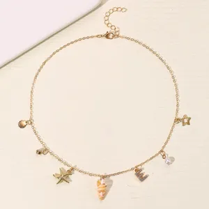 Goldener Strand Choker Halskette mit Muschel Stern Perle und Buchstaben Anhänger Damen
