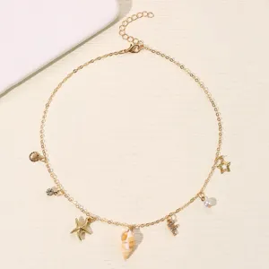 Goldene Strand Muschel Seestern Buchstabe Halskette Boho Stil Modeschmuck für Damen