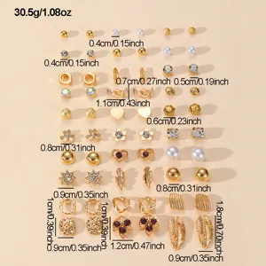 30 paia di orecchini a lobo oro set perla strass gioielli moda accessori donna