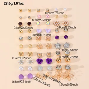 30 paia orecchini a lobo misti colorati perle strass cuore stella moda gioielli donna