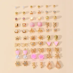 Set carino 30 paia orecchini a lobo assortiti oro rosa perla cuore stella fiore gioielli