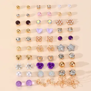 30 paia set orecchini a lobo misti strass perle cuore fiore gioielli per donna