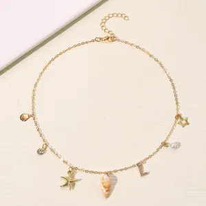 Goldschmuck Muschel Seestern Buchstabe L Anhänger Halskette Strand boho Damen Mode