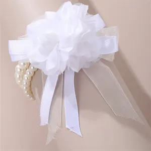 Eleganter Weißer Blumen Handgelenk Corsage Künstliche Perle Armband Für Hochzeit Brautjungfer Party Damen Schmuck