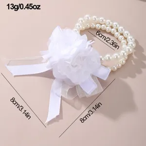 Weißes Perlen Blumen Handgelenk Korsett Brautjungfer Hochzeit Party Armband Accessoire