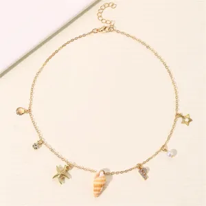 Goldene Muschel Seestern Anhänger Halskette Strand Boho Stil Schmuck für Damen und Mädchen