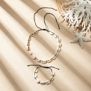 Handgemachte Muschel Halskette und Armband Set, minimalistischer Strand Boho Choker Schmuck.