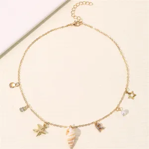 Goldene Muschel Seestern Perle Buchstabe R Anhänger Halskette Strand Boho Schmuck Detail
