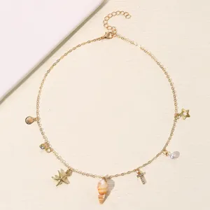 Goldene Muschel Seestern Buchstabe Anhänger Halskette Böhmischer Sommer Strand Schmuck