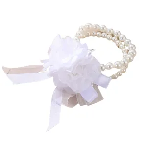 Elegantes weißes Perlen Armkorsett mit Stoffblume und Bändern für Hochzeits Brautjungfern Party.