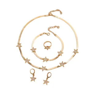 Goldenes Strass Stern Schmuck Set Halskette Armband Ring Ohrringe Hauptansicht
