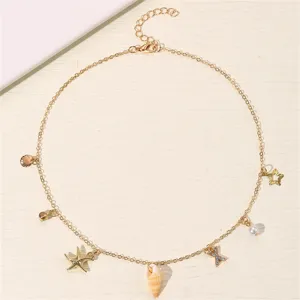 BOHO Strand Muschel Perle Buchstabe Anhänger Gold Halskette Damen Schmuck Accessoire