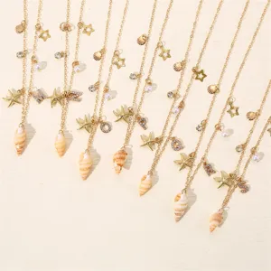 Goldfarbene lagige Muschel Seestern Perle Buchstabe Halskette Boho Strand Damen Schmuck