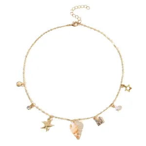 Goldener Strand Muschel Seestern Buchstabe M Anhänger Halskette Damen Ozean Schmuck