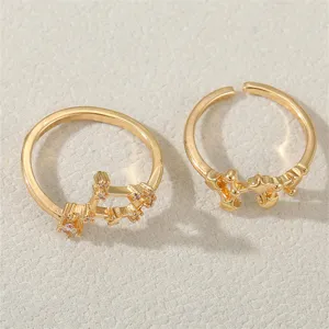 Goldene Sternbild offene Ringe Detailansicht, verstellbarer Zodiak Schmuck fur Damen neu.