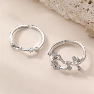 Silberne offene Sternbild Ringe Set, modische verstellbare Sternzeichen Ringe Damen.