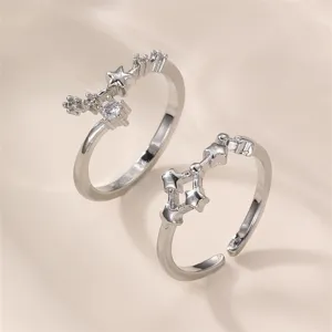 Silberner Stern Konstellation Offene Ringe Set, modisches minimalistisches Design für Damen Alltag.
