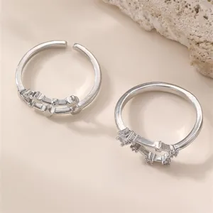Silberne offene Ringe minimalistisch verstellbar Modeschmuck Set für Damen Alltag