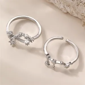 Silberner offener Sternbild Ring Set, stylischer geometrischer modischer Schmuck für Frauen.