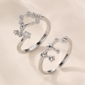 Silberne Sternbild offene Ringe Set mit Strass Stern Anhänger für Damen modischer Schmuck