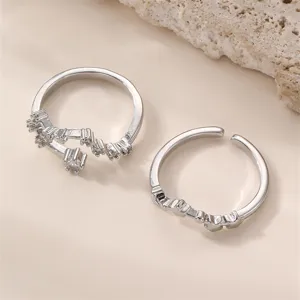 Silberne verstellbare offene Sternbild Ringe Set für Damen, elegante Strass geometrischer Schmuck
