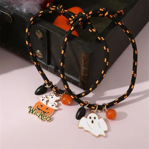 Bracelet de couple tressé citrouille fantôme d'Halloween avec breloques mignonnes corde.