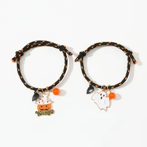 Ensemble de bracelets de couple d'Halloween avec breloques fantôme citrouille et aimant assorti