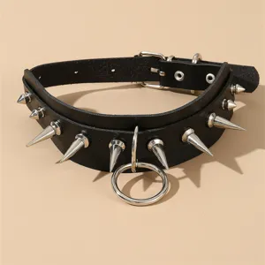 Gothischer Punk Leder Choker Halskette mit Nieten und O-Ring fur Damen Rock Stil Schmuck.