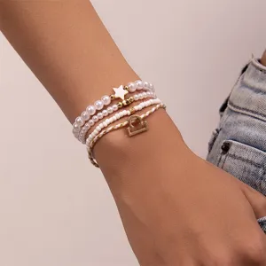 Mehrlagiges Perlen Armband Set mit Sternzeichen Anhänger Damen Modeschmuck Detailansicht