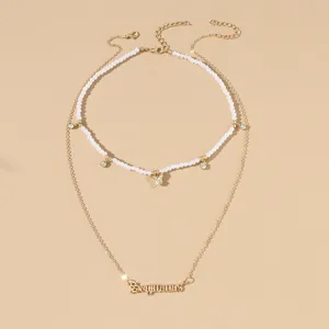 Zweilagige Perlenhalskette Set mit Schmetterling und Sternzeichen Anhänger für Damen.