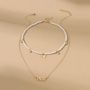 Doppelte Perlenkette mit Kristallschmetterling und Jungfrau Anhänger für Damen Mode