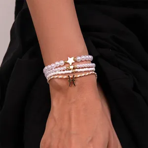 Elegantes mehrschichtiges Perlenarmband mit einem charmanten Sternzeichen Fische Anhänger Damen.