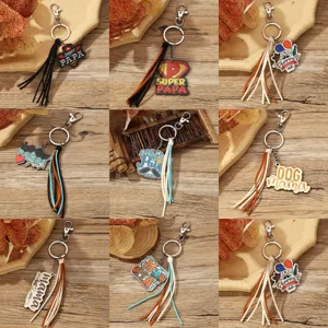 Moderner Lederquaste Holz Schlüsselanhänger Personalisiert Vater Muttertag Geschenk Super Papa Mama Bedrucktes Holzetikett Metall Schlüsselring Zubehör