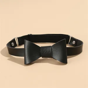 Zwarte kunstlederen dijbeen ketting strik kousenband gothic club mode accessoire.