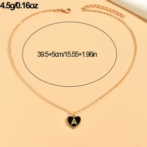 Vergoldete Kette mit schwarzem Herz Anhänger und Buchstabe A modischer Schmuck Accessoire