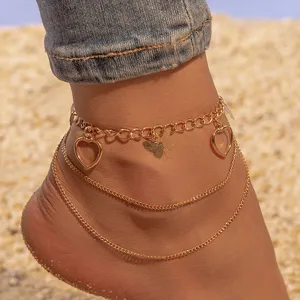 Minimalist Metal Multi Layer Chain Anklet For Women Gold Tone Butterfly Heart Pendant Tassel Ankle Bracelet Vacation Beach Foot Jewelry