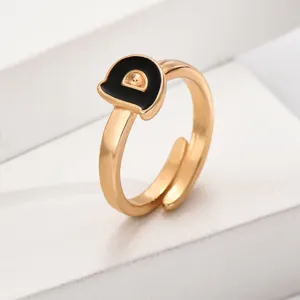 Goldener offener Ring mit verstellbarer Passform und schwarzem Design für Damen.