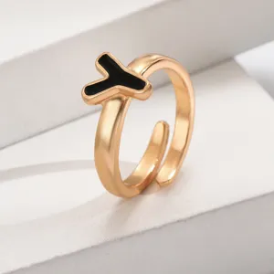Vergoldeter verstellbarer offener Buchstaben Y Ring minimalistischer Modeschmuck Damen Chic
