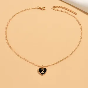Goldfarbene Kette mit schwarzem Herz-Anhänger Buchstabe Z Initialen Schmuck für Damen chic