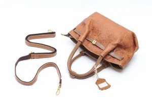 Vintage embossed genuine leather women handbag casual top handle shoulder bag with strap.