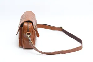 Vintage brown leather shoulder bag women classic casual crossbody daily square handbag