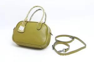 Green genuine leather boston shoulder bag stylish retro handbag casual crossbody pillow bag.
