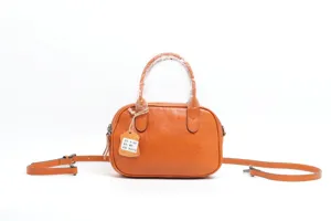 Vegetable tanned leather orange pillow bag, versatile retro women shoulder crossbody bags.