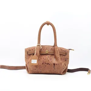 Retro First-Layer Cowhide Dumpling Bag Women Handbag Vintage Embossed Shoulder Crossbody Bag Casual Daily Tote Bag