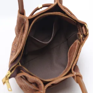 Vintage brown genuine leather embossed women tote bag top handle casual shoulder dumpling handbag