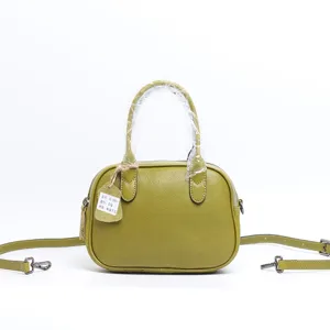 Women Genuine Leather Crossbody Bag Vintage Vegetable Tanned Cowhide Shoulder Bag Casual Top Handle Pillow Bag