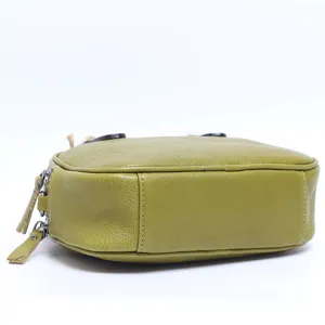 Green leather crossbody bag for women, retro vegetable tanned shoulder pillow bag.