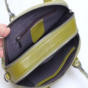 Vintage genuine leather pillow bag women casual crossbody shoulder handbag olive green.